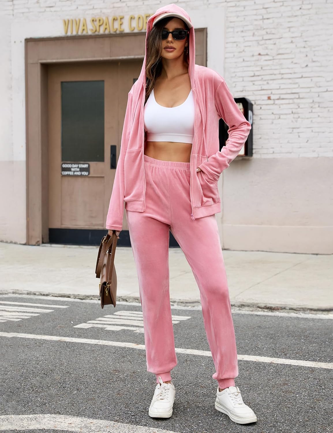 Velour Tracksuit Womens 2 Piece Outfits Velvet Sweatsuit Full Zip Up Hoodie Jacket Jogger Lounge Set - Image 5