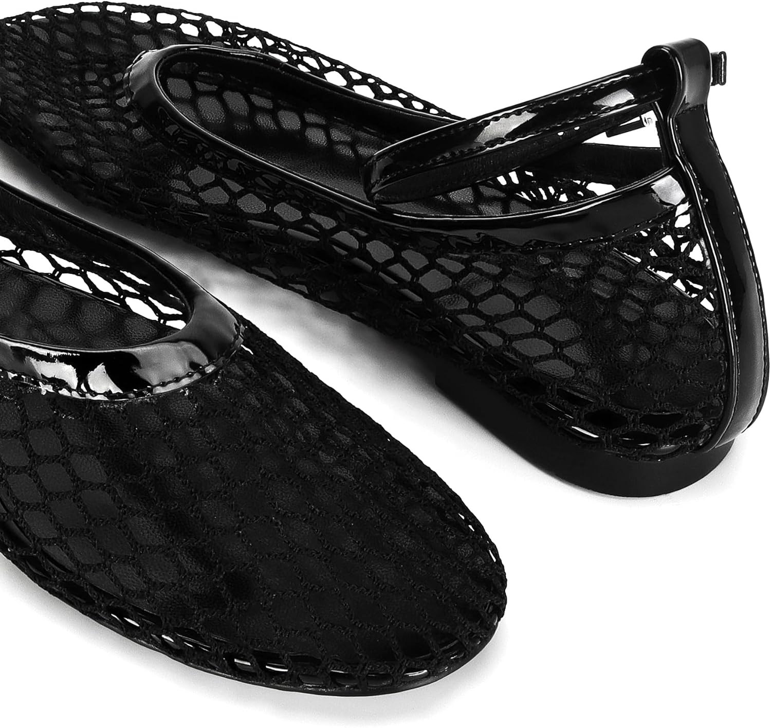 Mesh Ballet Flats for Women Round Toe Buckle Strap Fishnet Mary Jane Flats Comfy Casual Office Womens Summer Flats Shoes - Image 6