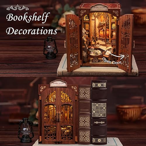 Miniatura 4 de CUTEBEE - Kit de rincón para libros, kit de casa de muñecas en miniatura para adultos y adolescentes, decoración de estantería, modelo de callejón