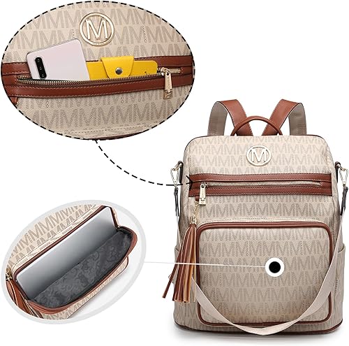 Miniatura 4 de Mochila de moda para mujer de piel sintética convertible grande mochila de viaje con borla de muñeca Beige 135L x 6W x 1425H Mochilas tipo mochila