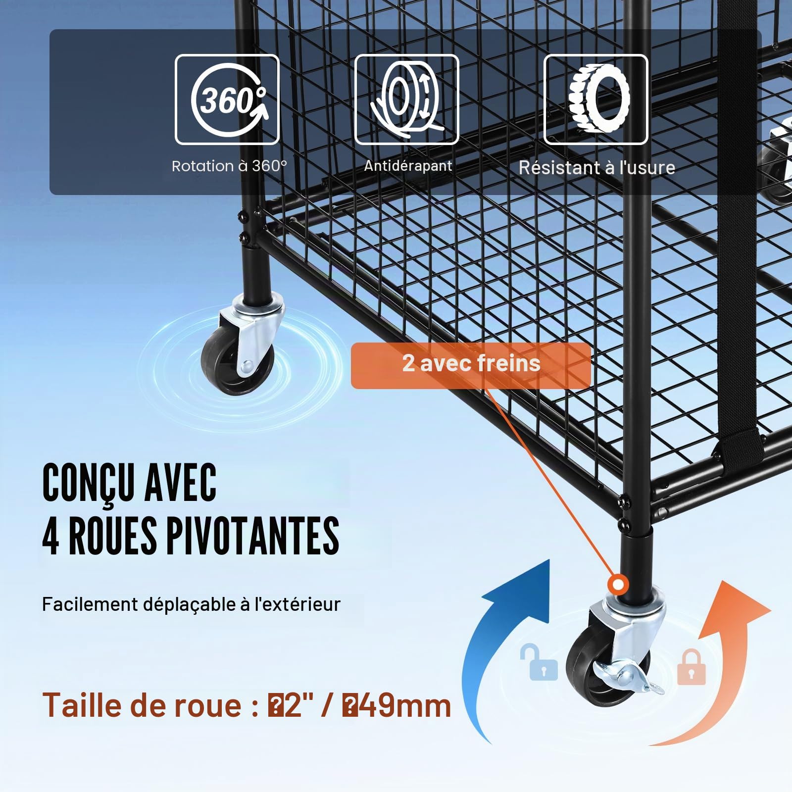 VEVOR Chariot de Rangement à Roulettes pour Ballons de Sport, Cage de Basket-Ball Verrouillable