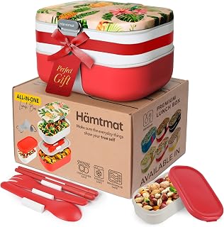 Adult Bento Box Lunch Container with Compartments for Work & Meal Prep, Set of Utensil & Chopsticks, Microwave & Dishwasher Safe, Leakproof Reusable Japanese Food Storage