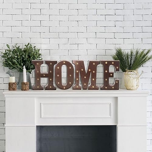 Miniatura 4 de Barnyard Designs Letra A de marquesina de metal iluminada para pared, decoración de boda, hogar y bar, 12 pulgadas (óxido)