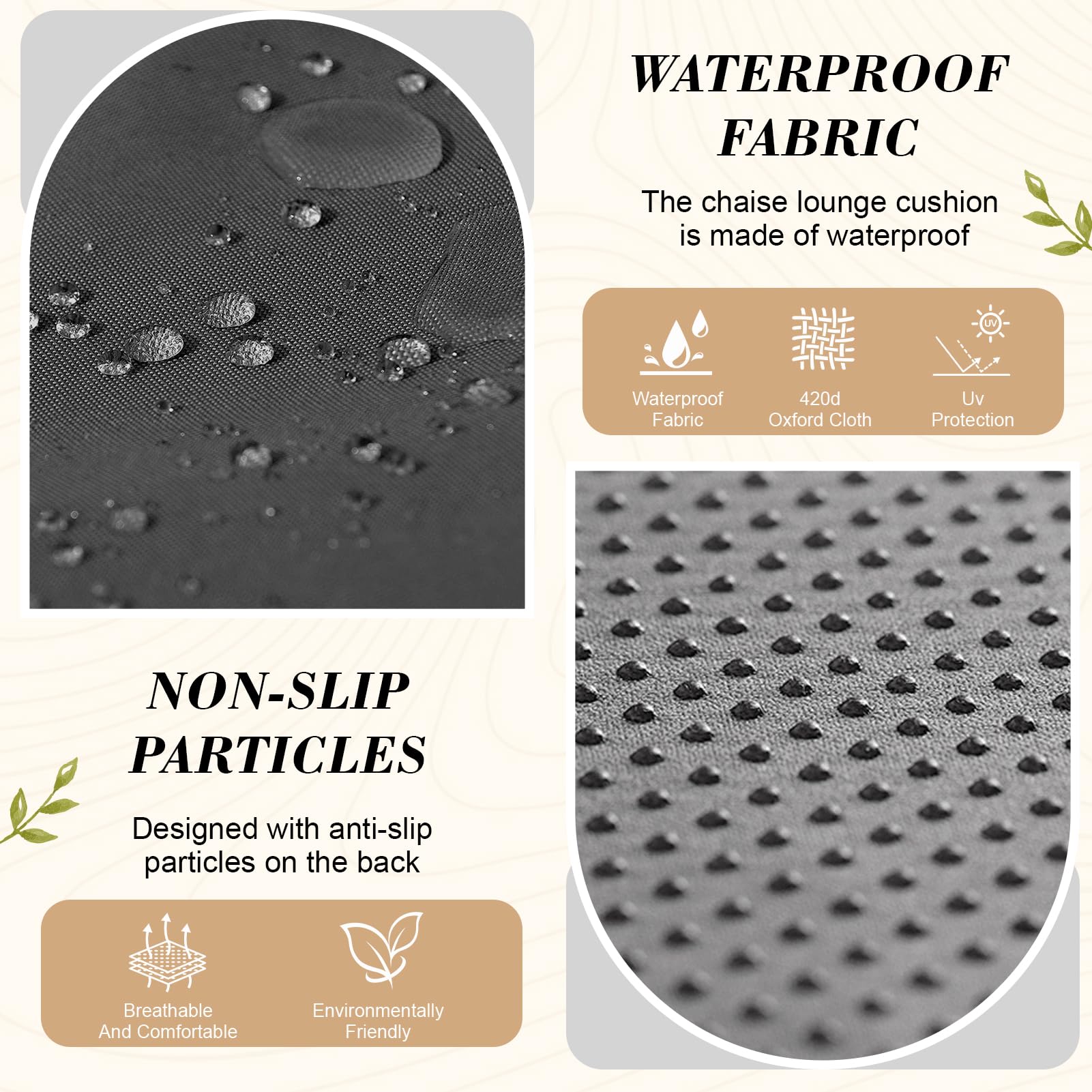 Outdoor Chaise Lounge Chair Cushion, 100% Waterproof Lounge Chair Cushions for Outdoor Furniture, 75.1 x 22.8 x 4.7 Inches Replacement Thickened Pool Lounges Chairs Cushions with Ties, Black — view 6