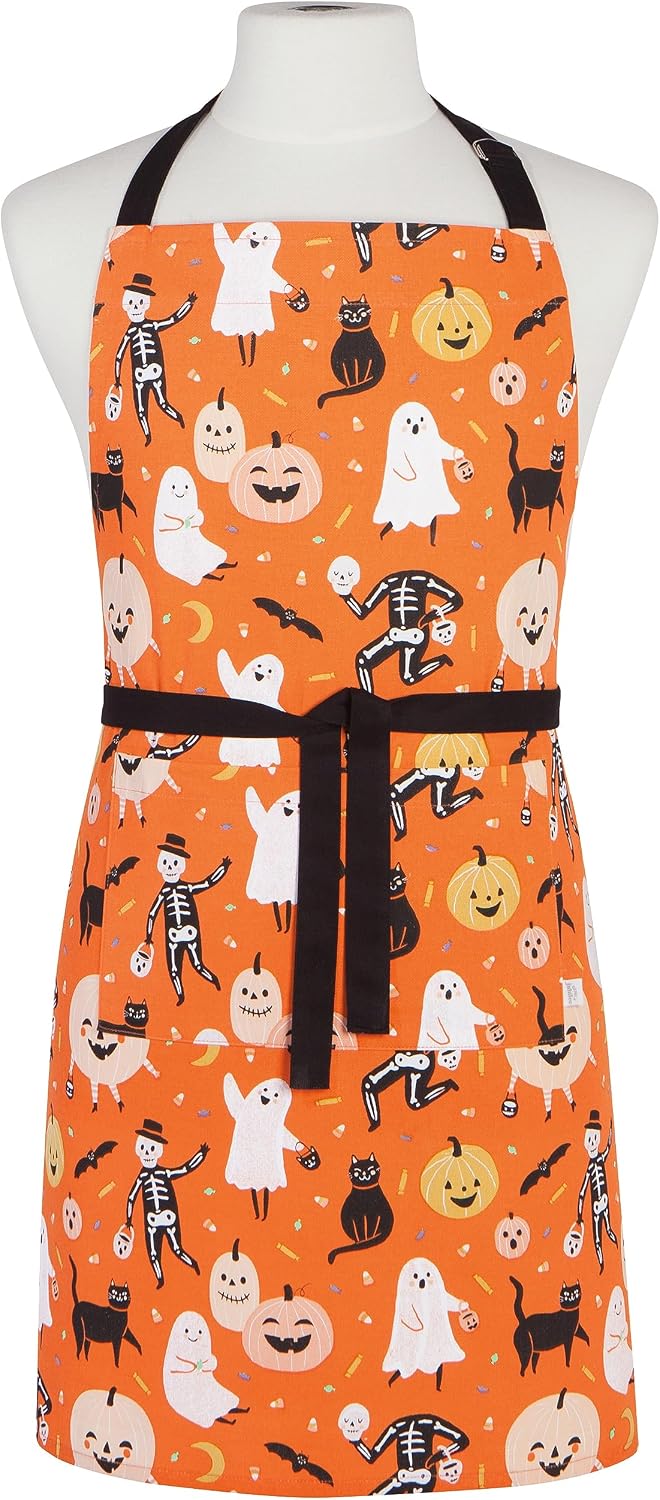 Jubilee 100% Cotton Adjustable Bib Apron with 2 Pockets, Halloween Boo Crew