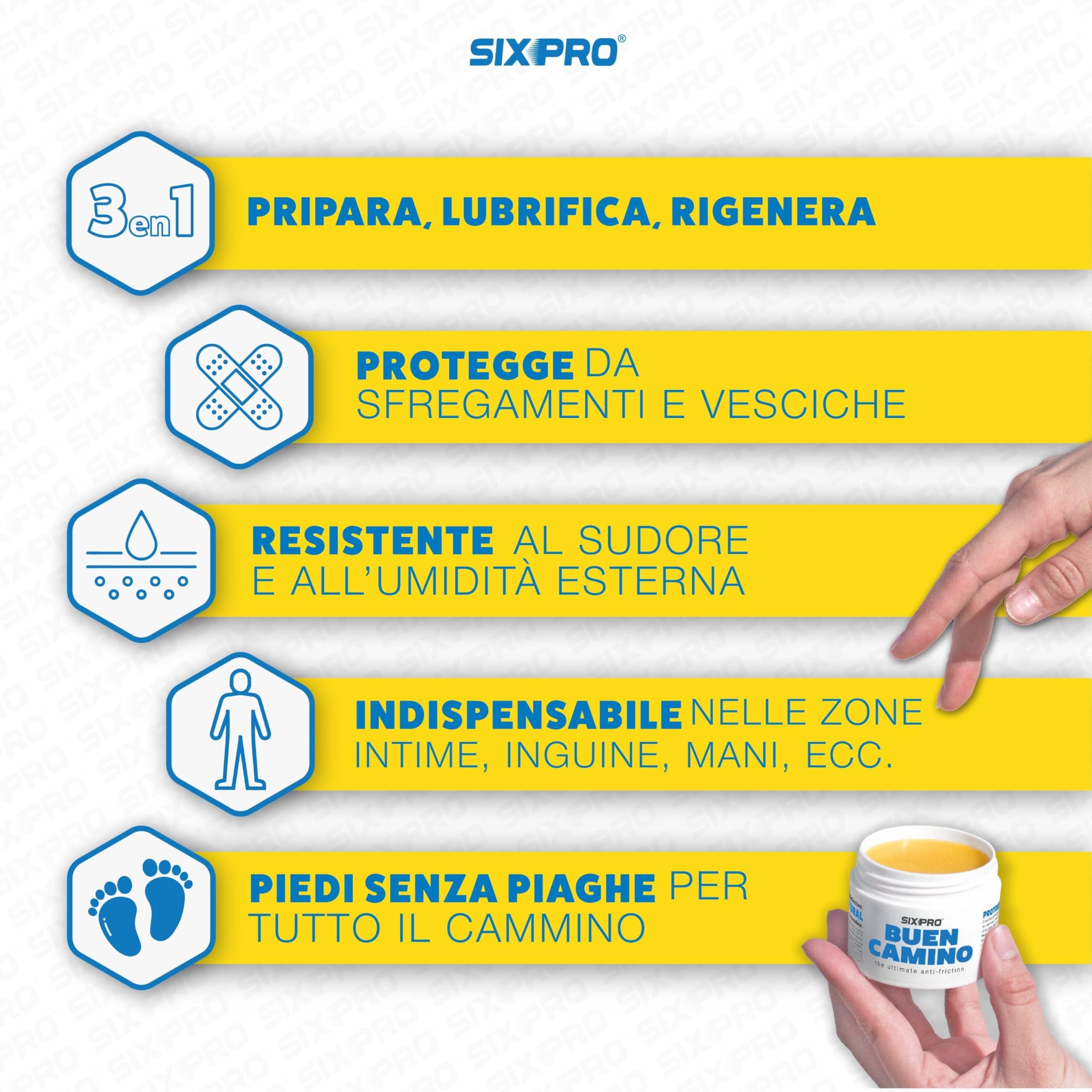 SIXPRO BUON CAMMINO 50ml | Crema Antifrizione Naturale per Pellegrini | Previene Vesciche e Sfregamenti su Piedi e Zone Sensibili | Protezione e Idratazione per Escursioni e Lunghe Camminate