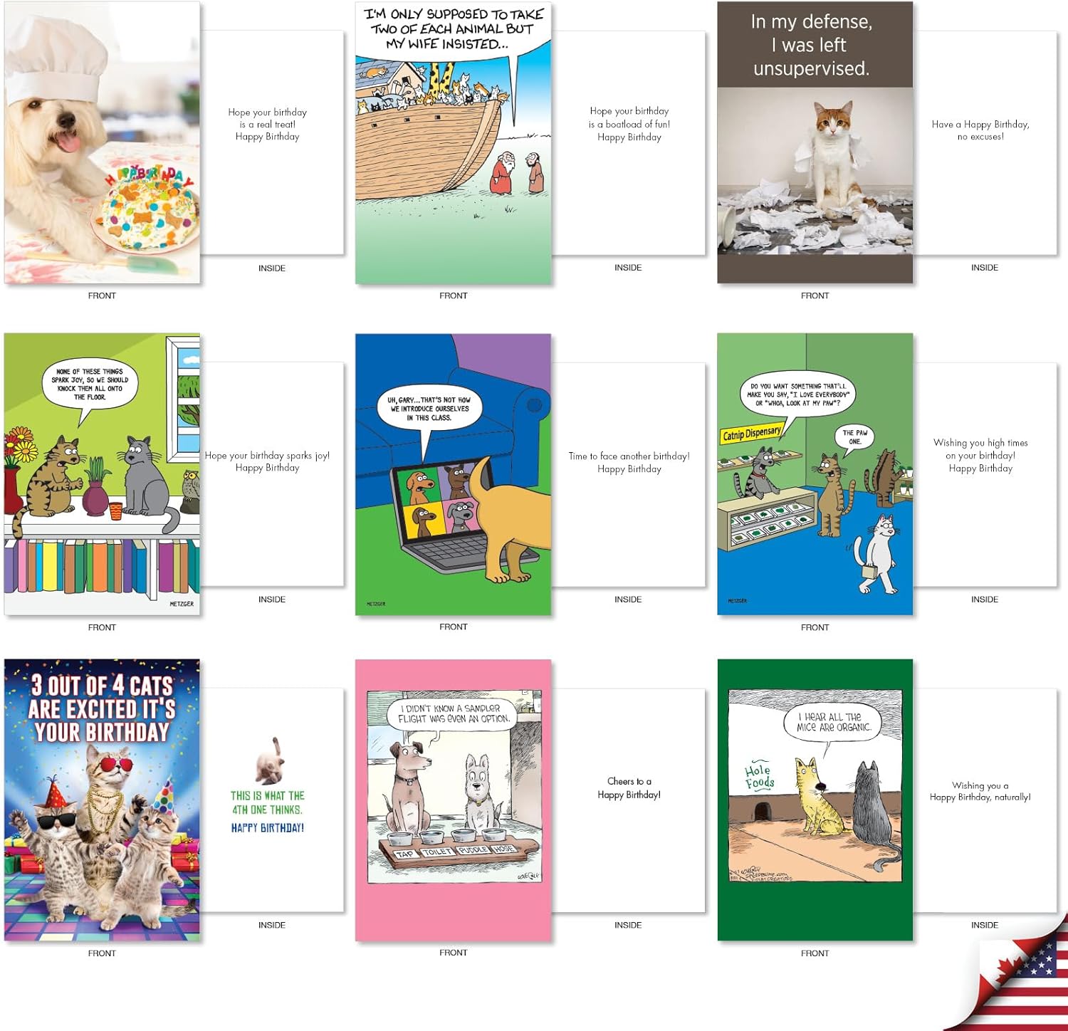 NobleWorks, 36 Assorted Box Set Funny Birthday Greeting Cards w/ 5 x 7 Inch Envelopes for Men and Women (36 Designs, 1 Each) Bday Pet Party AC10799BDG-B1x36