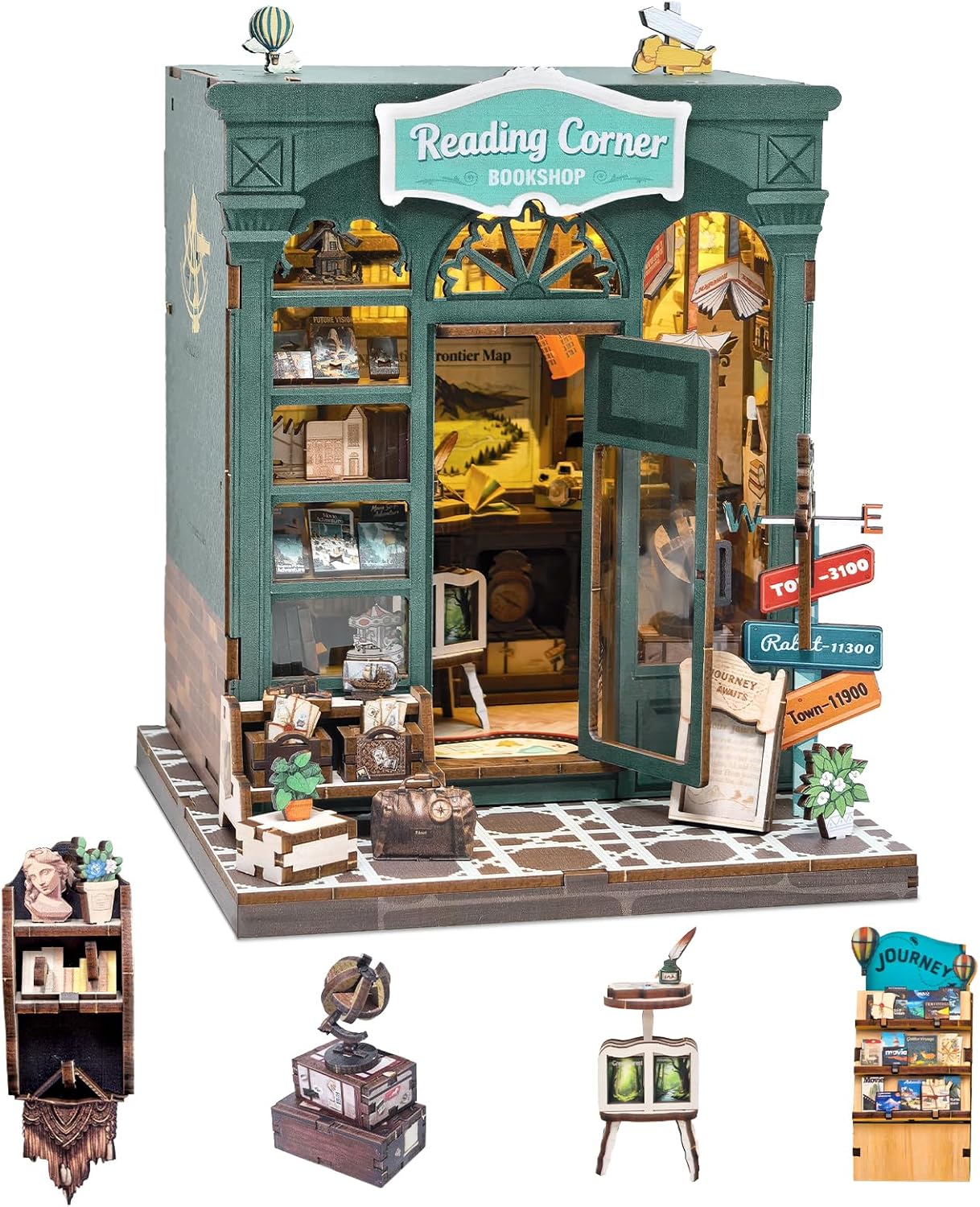 DIY Miniature Dollhouse Book Nook Kit – Reading Corner Bookshop Bookshelf Insert with LED Lights, Tiny House Model for Adults & Teens, Booknook Library Home Decor & Gift Idea for Family and Friends