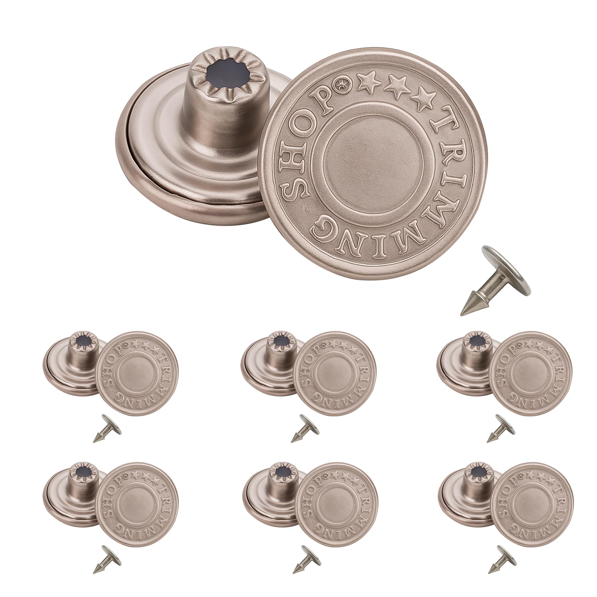 Trimming Shop 25mm Silver Jeans Stud Buttons Hammer On, Printed Rivet Fasteners for Denim Jackets, Trousers, Bags, Leather, Canvas, Tailoring, Jump Suits - 100Pcs