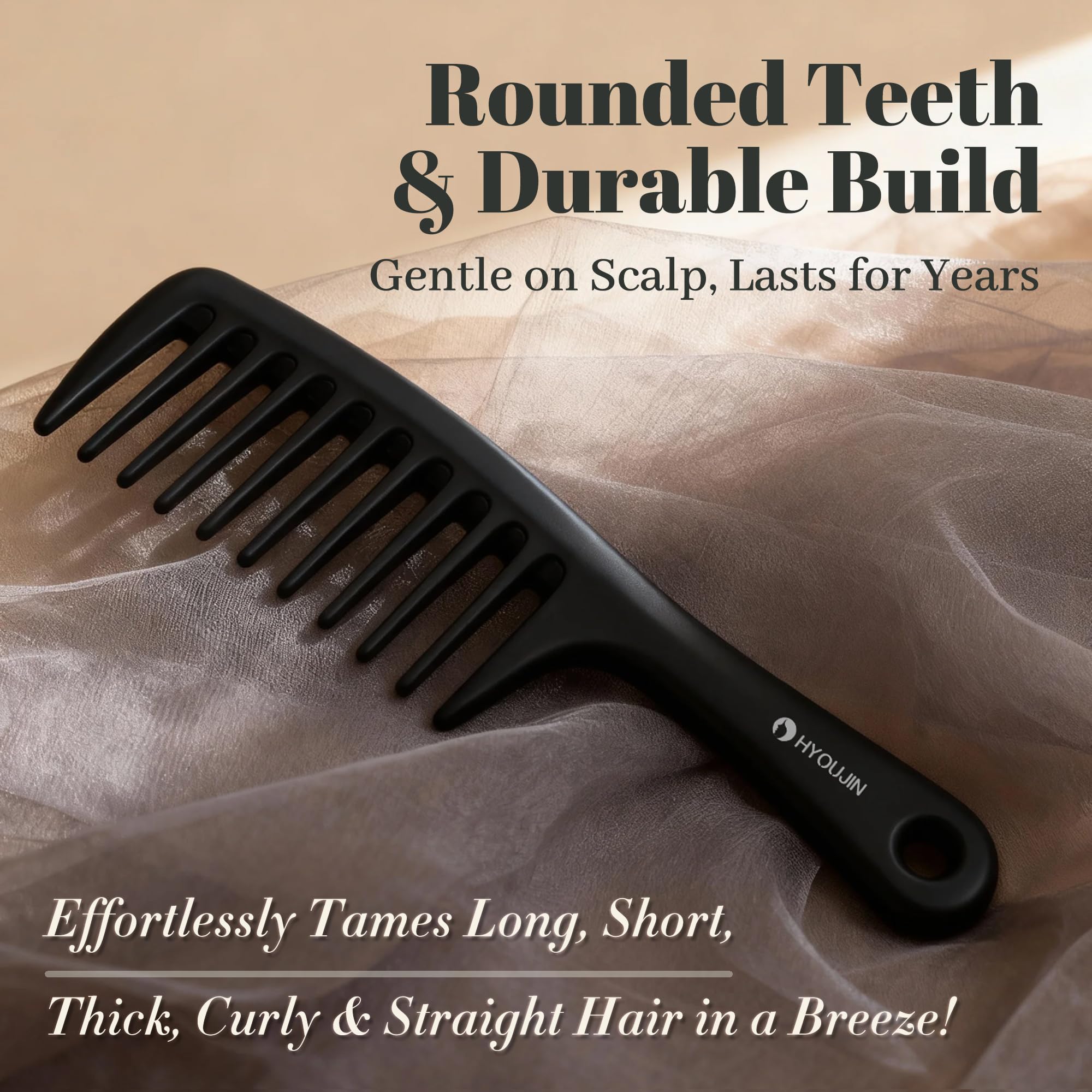 Hyoujin Peine para desenredar el cabello con dientes anchos, mango de mango, peine ideal para cabello largo y mojado
