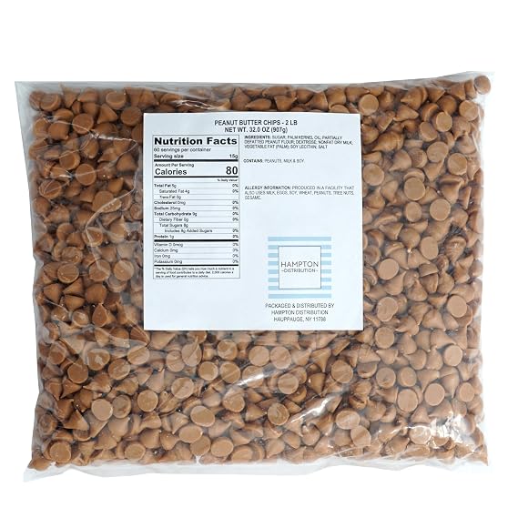 Peanut Butter Chips, 2 Pound Bulk Bag, Hampton Distribution