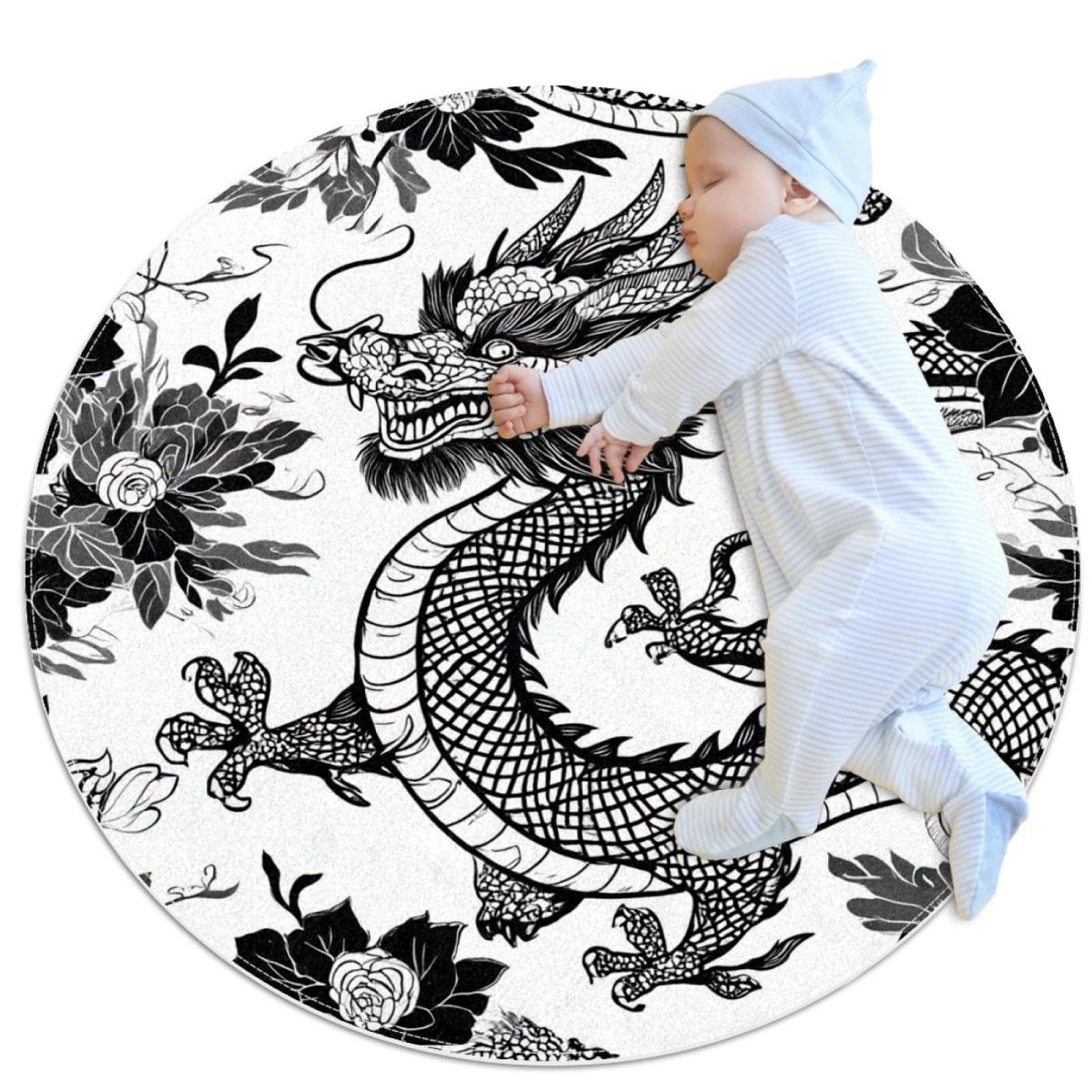 Tapis de salle de bain traditionnel rond 1m antidérapant chambre enfant