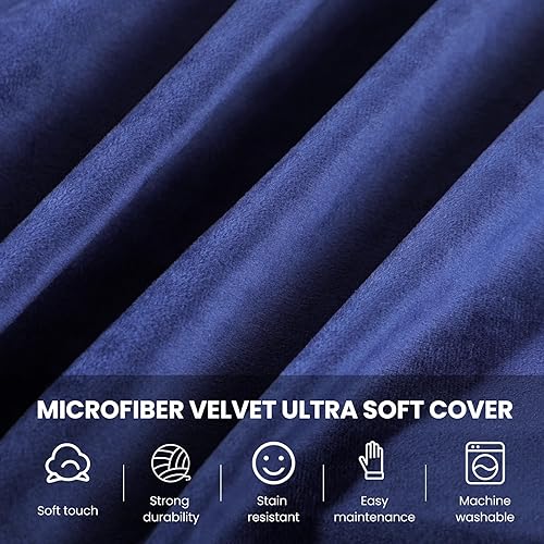 Miniatura 5 de AMERICAN CENTURY HOME Puf relleno de espuma viscoelástica de 4 pies (con taburete para pies), con funda de terciopelo extraíble, color azul