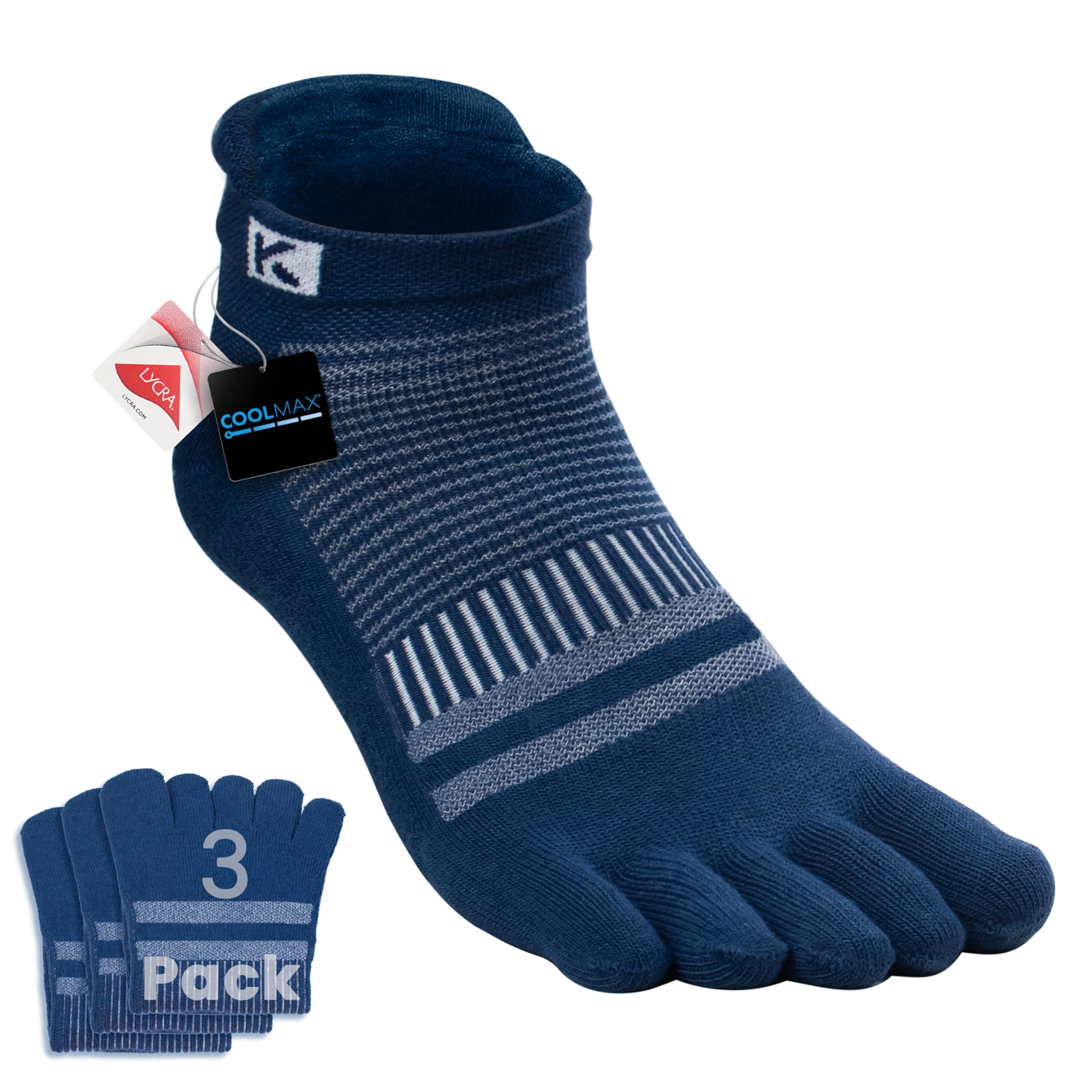 COOLMAX Running Toe Socks, Cushioned, Athletic Ankle, Men Women