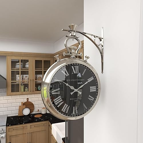 Miniatura 12 de Deco 79 Reloj de pared decorativo de metal de acero inoxidable, reloj de bolsillo estilo reloj de pared para el hogar, reloj de pared para