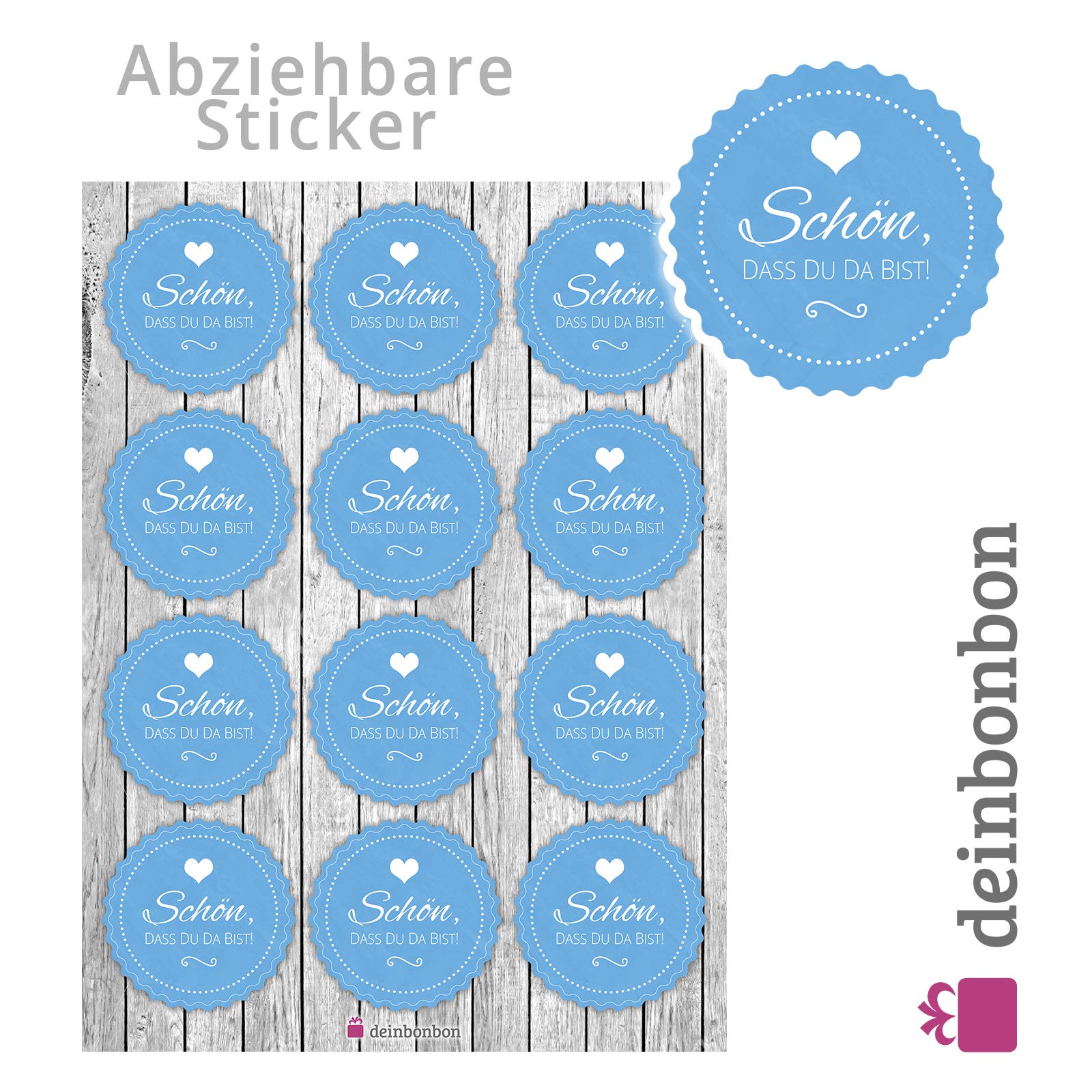 DeinBonbon 20x Gastgeschenk Mini Dose DIY Süßigkeiten und Stickerbogen | Hochzeit, Geburtstag, Taufe & Kommunion (Blau, Fruchtgummi Herzen)