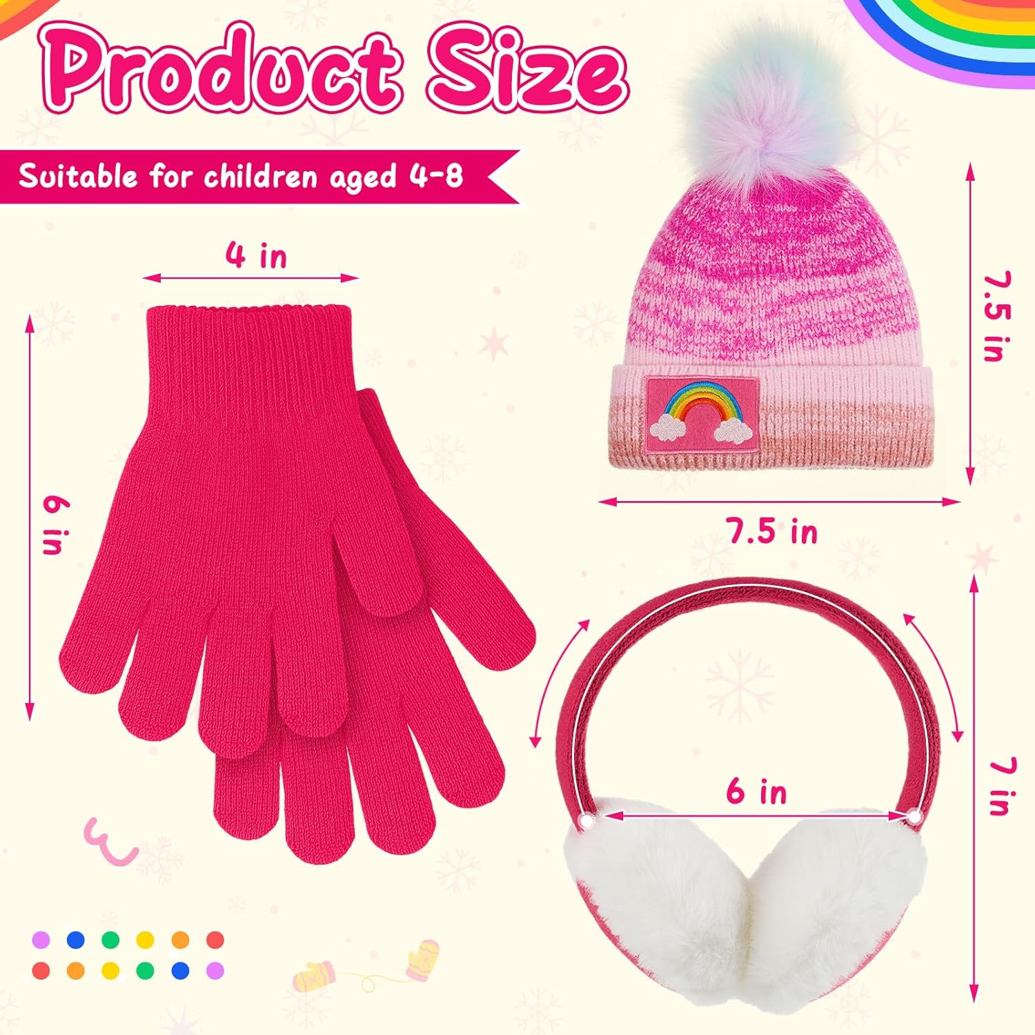 3 Pcs Kids Winter Hat with Pom Pom and Earmuffs Gloves Set for Girls Boys Gifts, Beanie with Warm Fleece Lined - Image 2