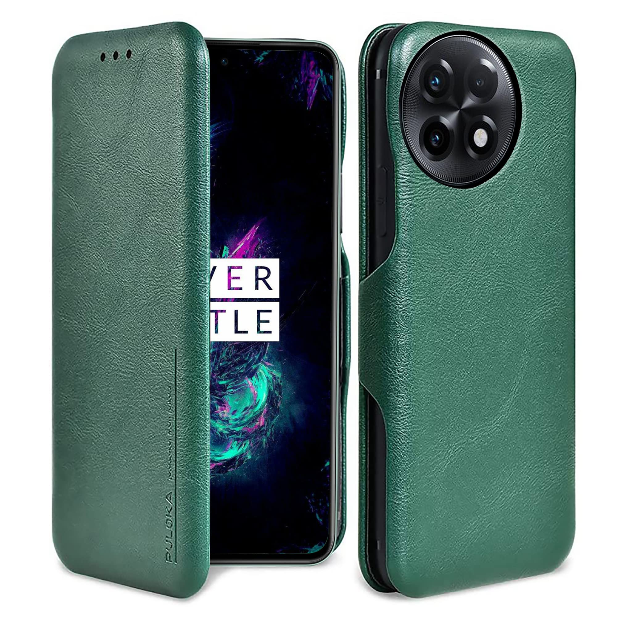 PULOKA for OnePlus 11 - Sleek Flip Case - Premium Vegan Leather Phone Cover with Card Slot - Slim, Durable, Privacy Protection, Shockproof - Kickstand Function - Elegant Flip Wallet Cases - Green (B0C3D23NQF) Amazon Price History, Amazon Price Tracker