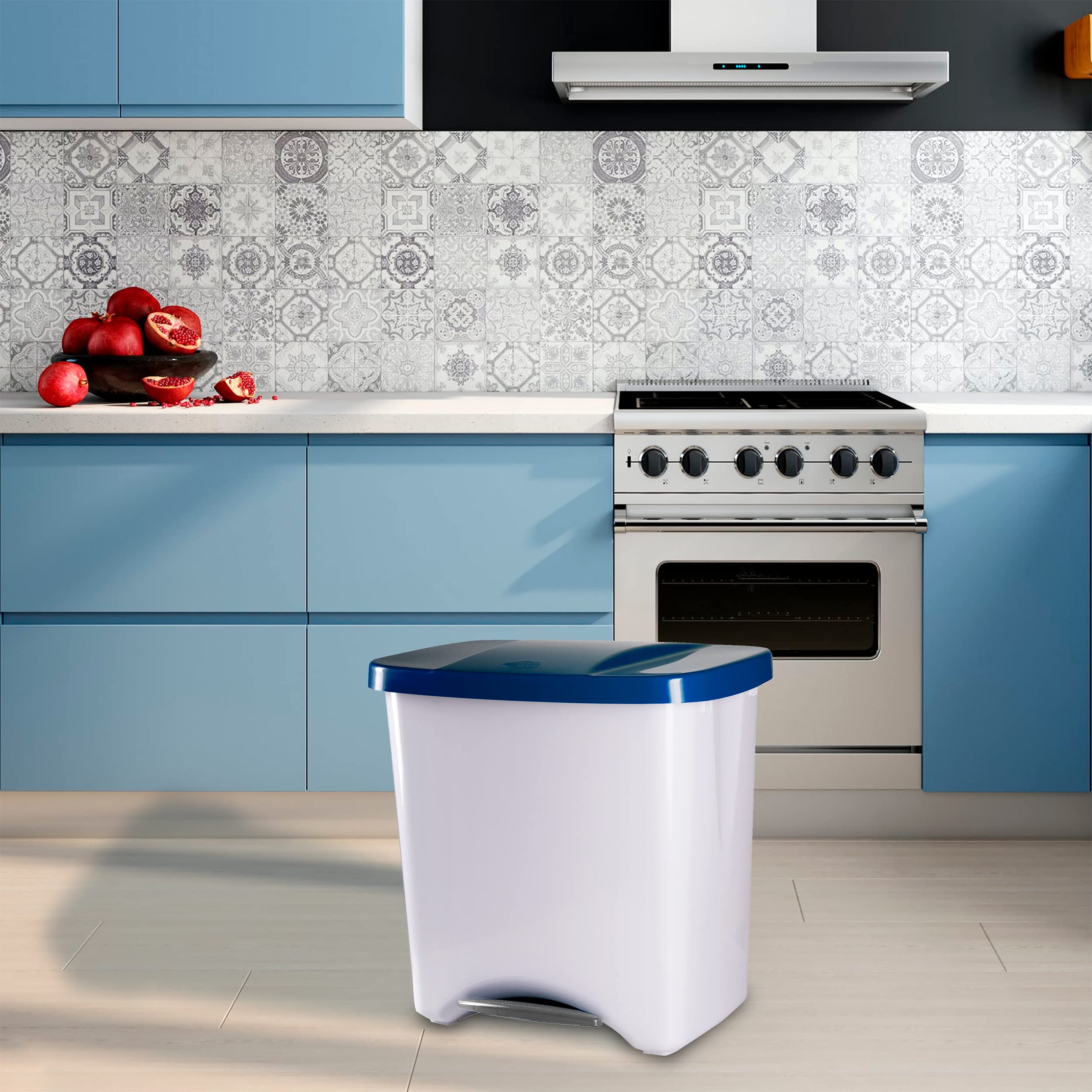 Cubo de Reciclaje con Pedal 50L Azul – Contenedor de Basura Ecológico para Cocina – Con Separadores Internos Ajustables, Plástico Resistente y Fácil Limpieza | Denox