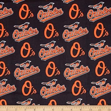 MLB Cotton Broadcloth Baltimore Orioles Black/Orange, Fabric by the Yard
