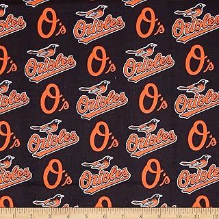 MLB Cotton Broadcloth Baltimore Orioles Black/Orange, Fabric by the Yard