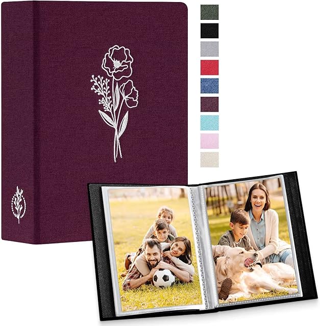 Lanpn Album fotograficzny 4 x 6, 100 zdjęć, 2 sztuki, mała mini pojemność zestawy lniane fotoksiążki, każde opakowanie mieści 100 pionowych obrazów ładowanych od góry, dla dzieci,
