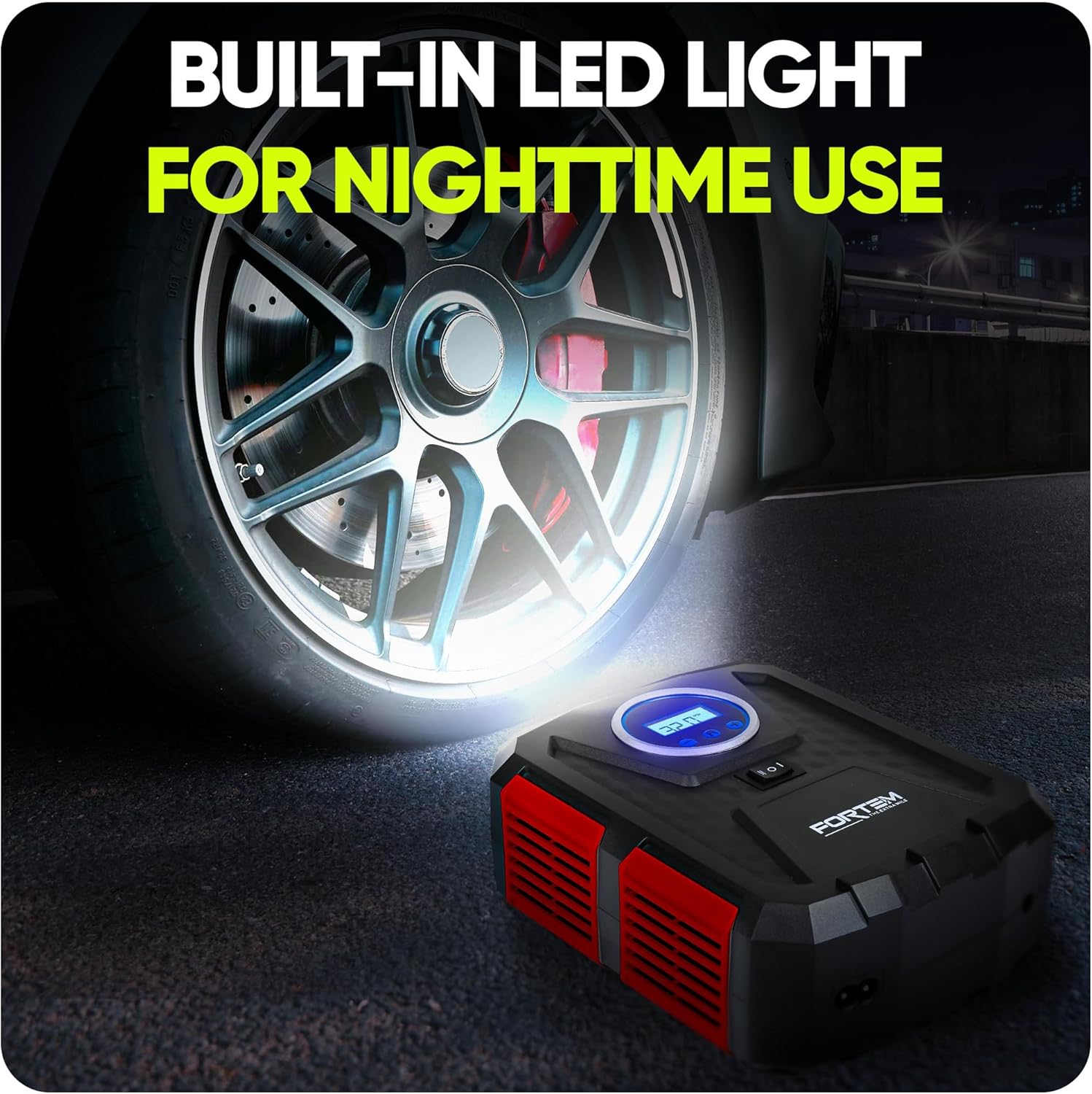 FORTEM Tire Inflator Portable Air Compressor, Air Pump for Car Tires and Bikes, Car Tire Pump w/Auto Shut Off, 150 PSI, 12V DC, LED Light, Carrying Case, for Men, Women - Image 9