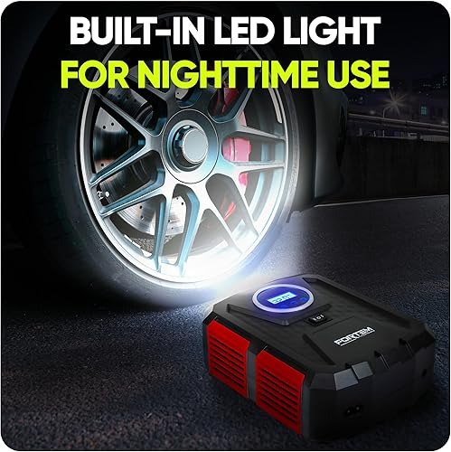 Miniatura 9 de FORTEM Tire Inflator Portable Air Compressor, Air Pump for Car Tires and Bikes, Car Tire Pump wAuto Shut Off, 150 PSI, 12V DC, LED Light, Carrying