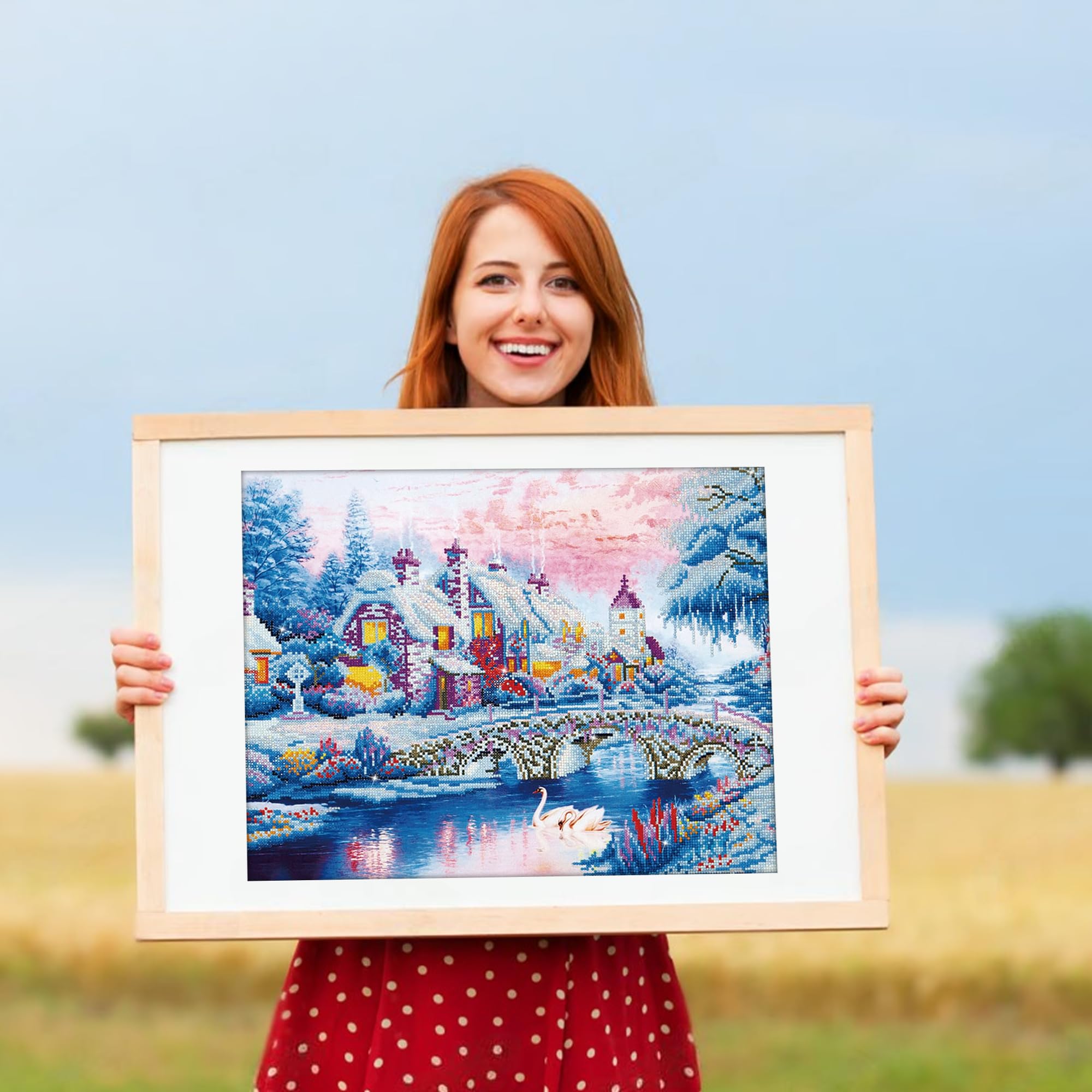 Kit de peinture au diamant, village d'hiver
