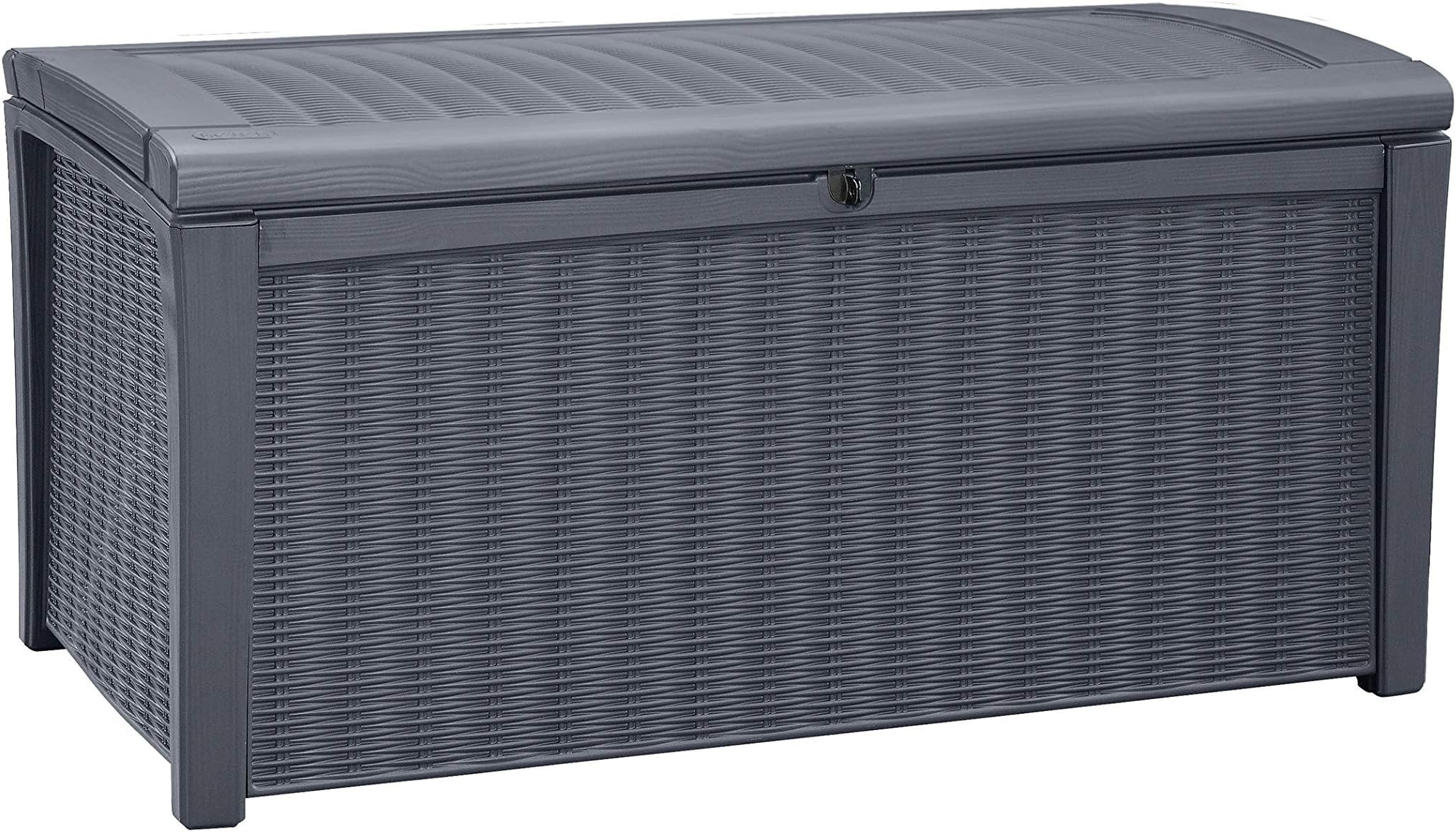 Keter Borneo 416L Outdoor 60% recycled Garden Furniture Storage Box Grey Rattan Effect | Fade Free | All Weather Resistant | Safe and Secure | Zero Maintenance | 2 year Warranty