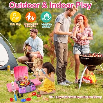AugToy Girls BBQ Grill Playset & Toddler Vanity Magic Makeup Set Table