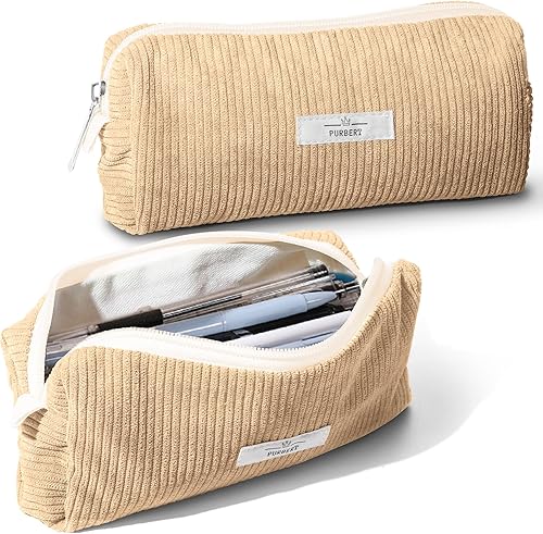 Miniatura 1 de Estuche para lápices, organizador pequeño de pana suave con cremallera, bonito estuche para lápices para niñas y niños, color albaricoque