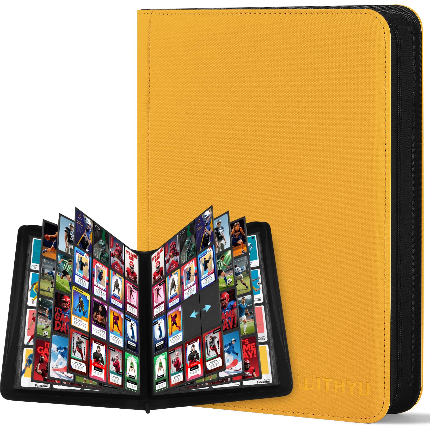 Card Binder for Trading Card 16 Pocket, Trading Card Album 1024 Cards, Premium Card Holder, Card Album for Playing Cards & Sports Cards (Yellow)