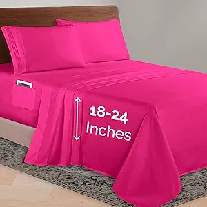 Elegant Comfort Luxurious 1500 Premium Hotel Quality Microfiber 4-Piece Sheet Set, 18-24 Inches Deep - Extra Deep Pocket Sheets - Ultra Soft 4PC Deep Pocket Sheets, Queen, Hot Pink