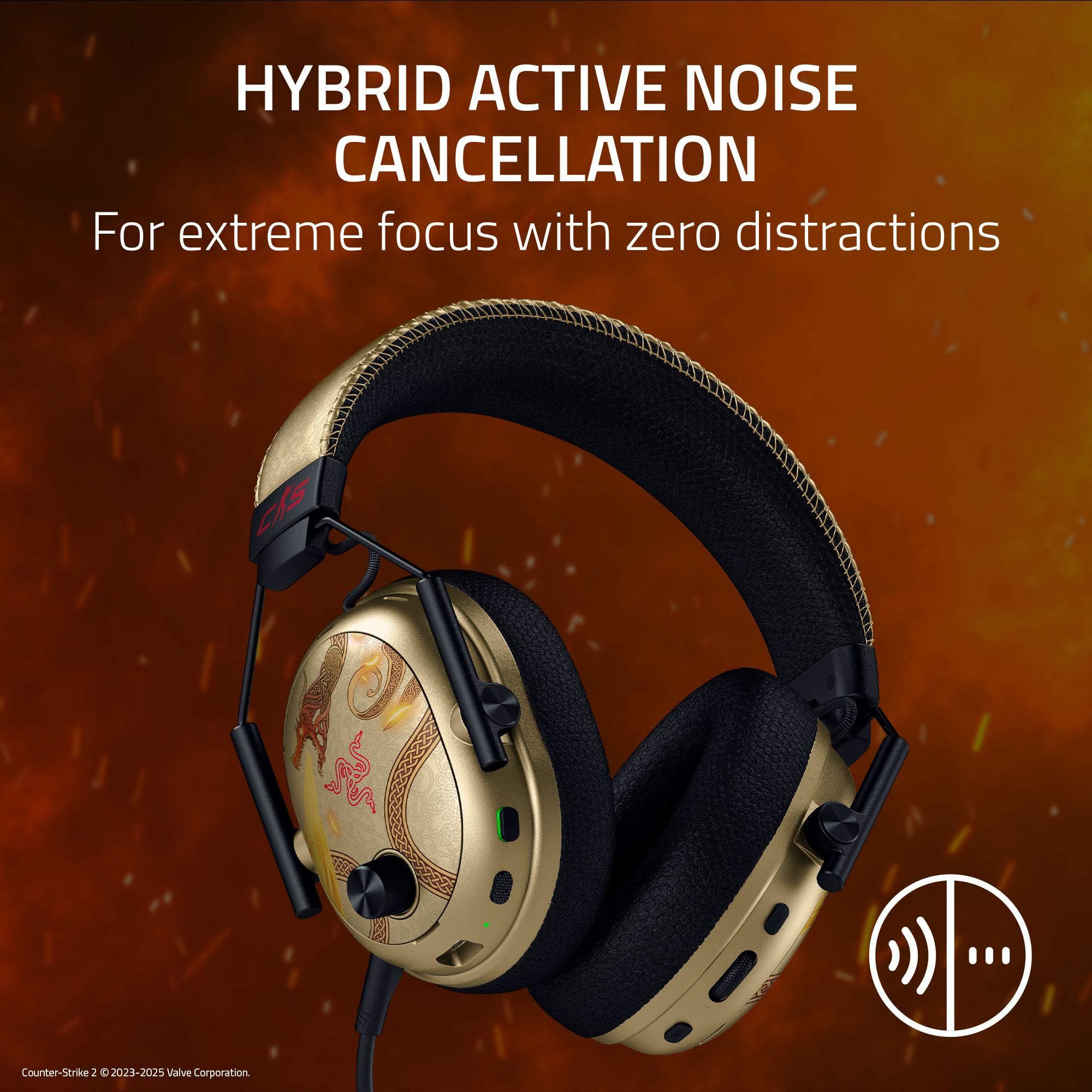 Razer BlackShark V3 Pro Wireless ANC Gaming Headset for PC: Full Band Mic - 50mm Drivers - 2.4 GHz, Bluetooth, USB, 3.5mm - Works with Mac, PS5, Nintendo Switch, Smartphone - Counter-Strike 2 Edition