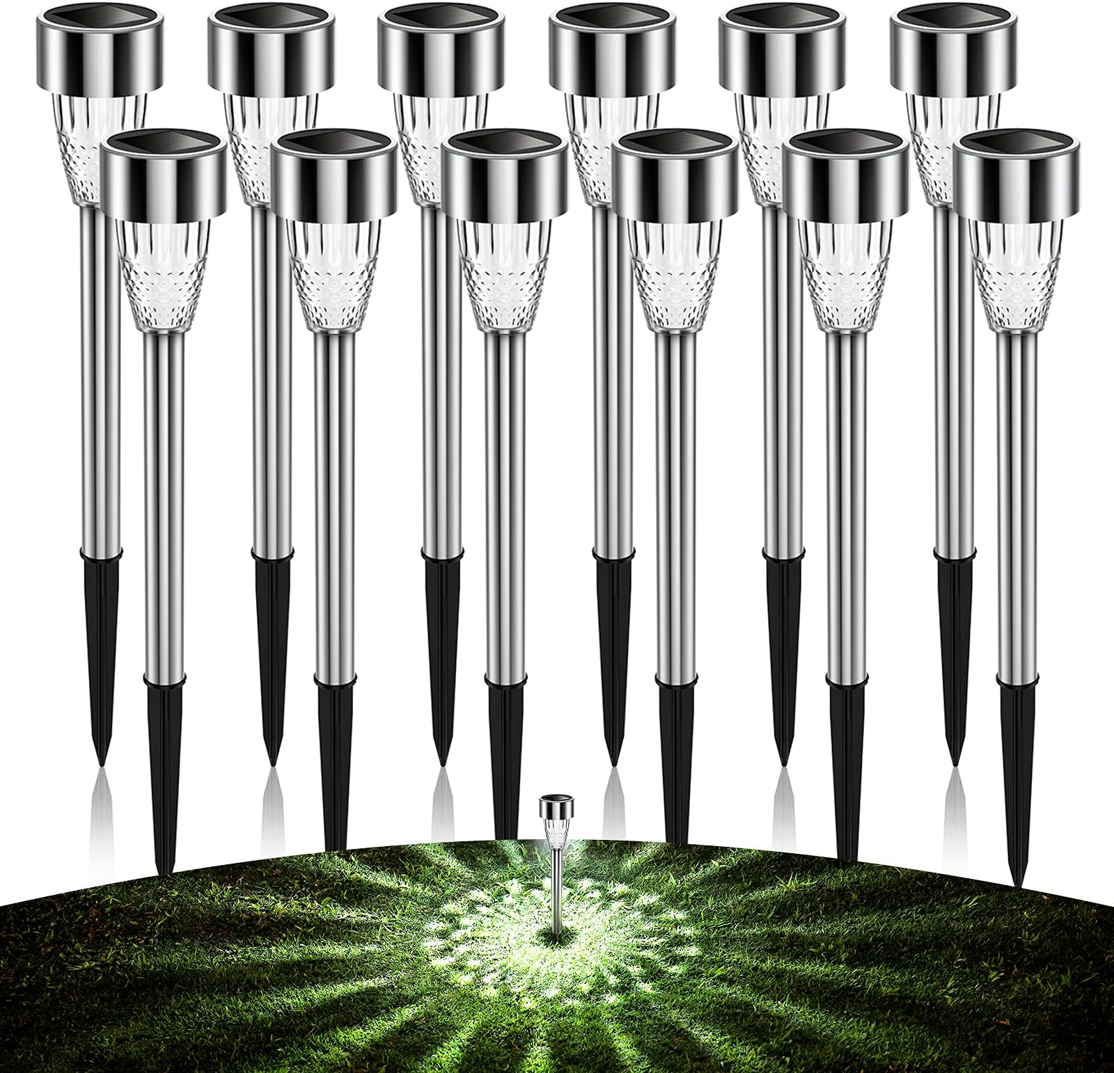AlJoLife 12Pack Solar Lights Outdoor Decorative, 8H Waterproof Auto Solar Garden Lights, Anti-Deform Stainless Steel Pathway Light Solar Powered, Super Bright LED Landscape Lighting for Yard, Walkway