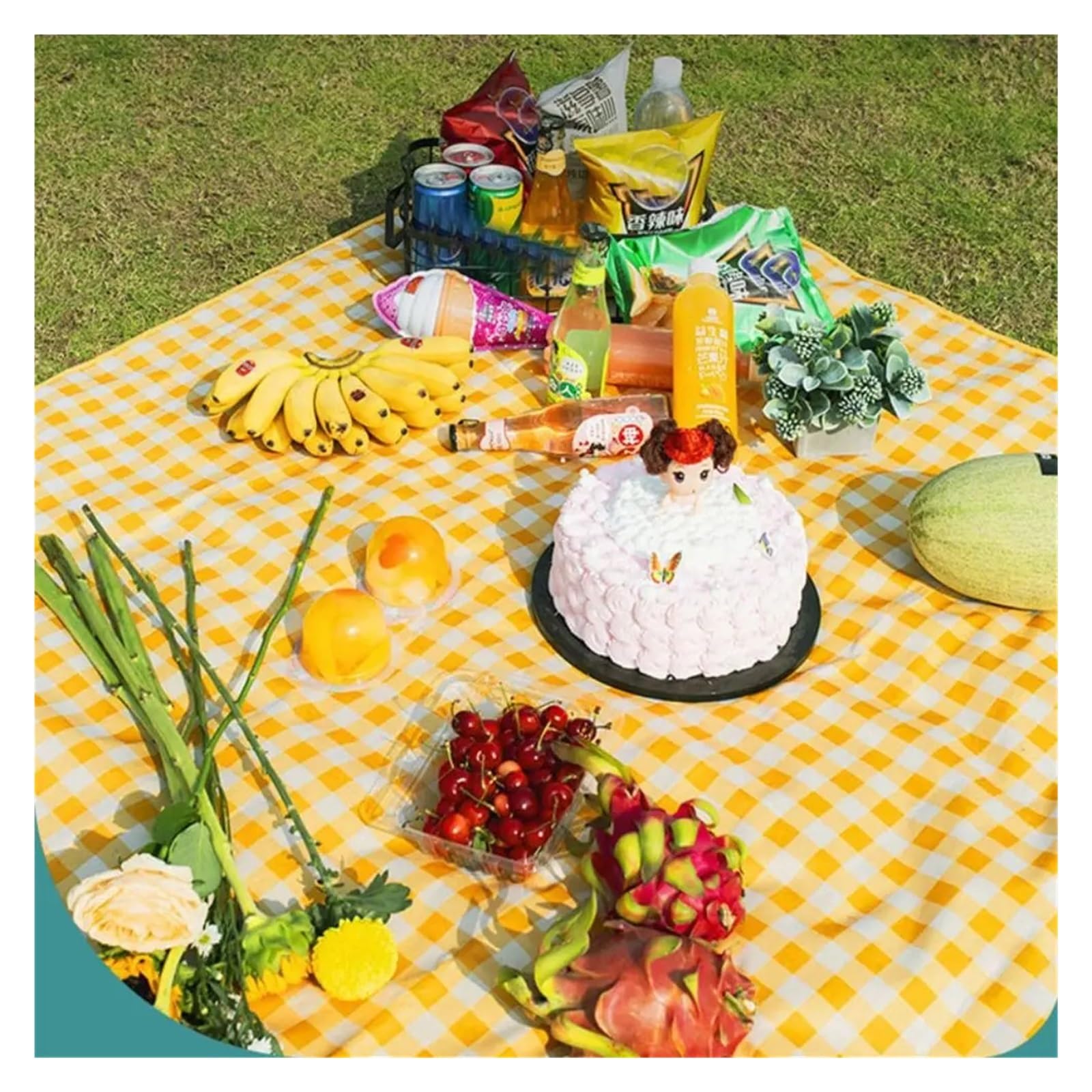 Couverture Pique Nique Tapis de Pique-Nique Portable, Pliable, épais, imperméable, résistant à l'humidité, idéal for la Plage ou Le Camping(Yellow-200x200cm)