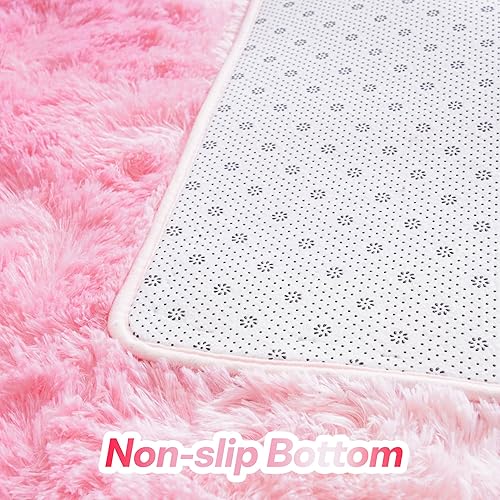 Miniatura 4 de junovo Alfombras suaves para dormitorio de niñas, 4 x 6 pies, alfombra mullida de teñido anudado para habitación de los niños, alfombra peluda