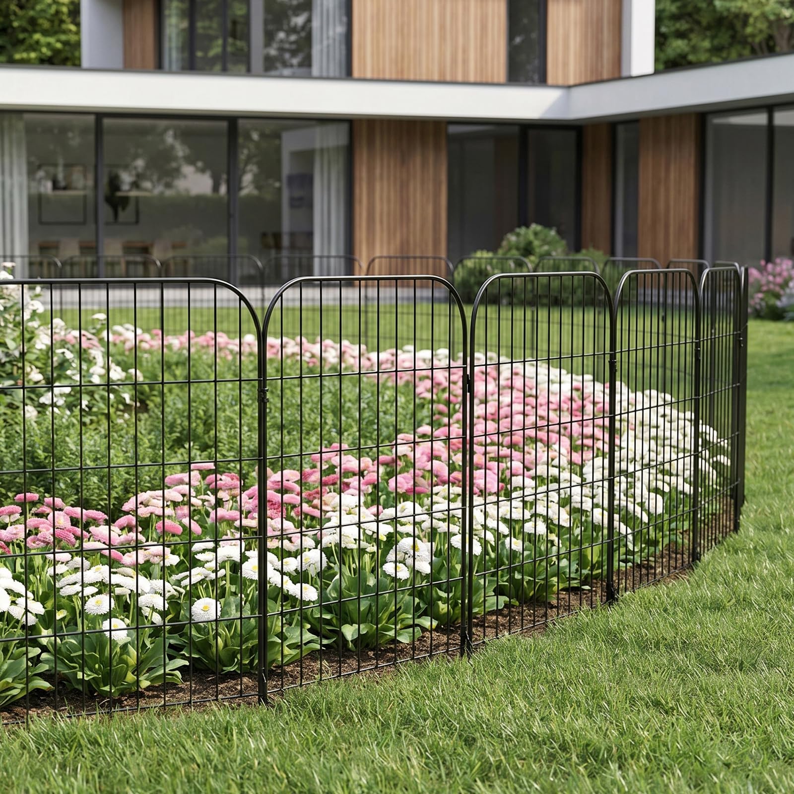 Thealyn Recinzione decorativa da giardino in metallo, 76 cm (altezza) x 56 cm (larghezza) in metallo antiruggine, 5 pannelli, recinzione senza scavo, per cani e patio