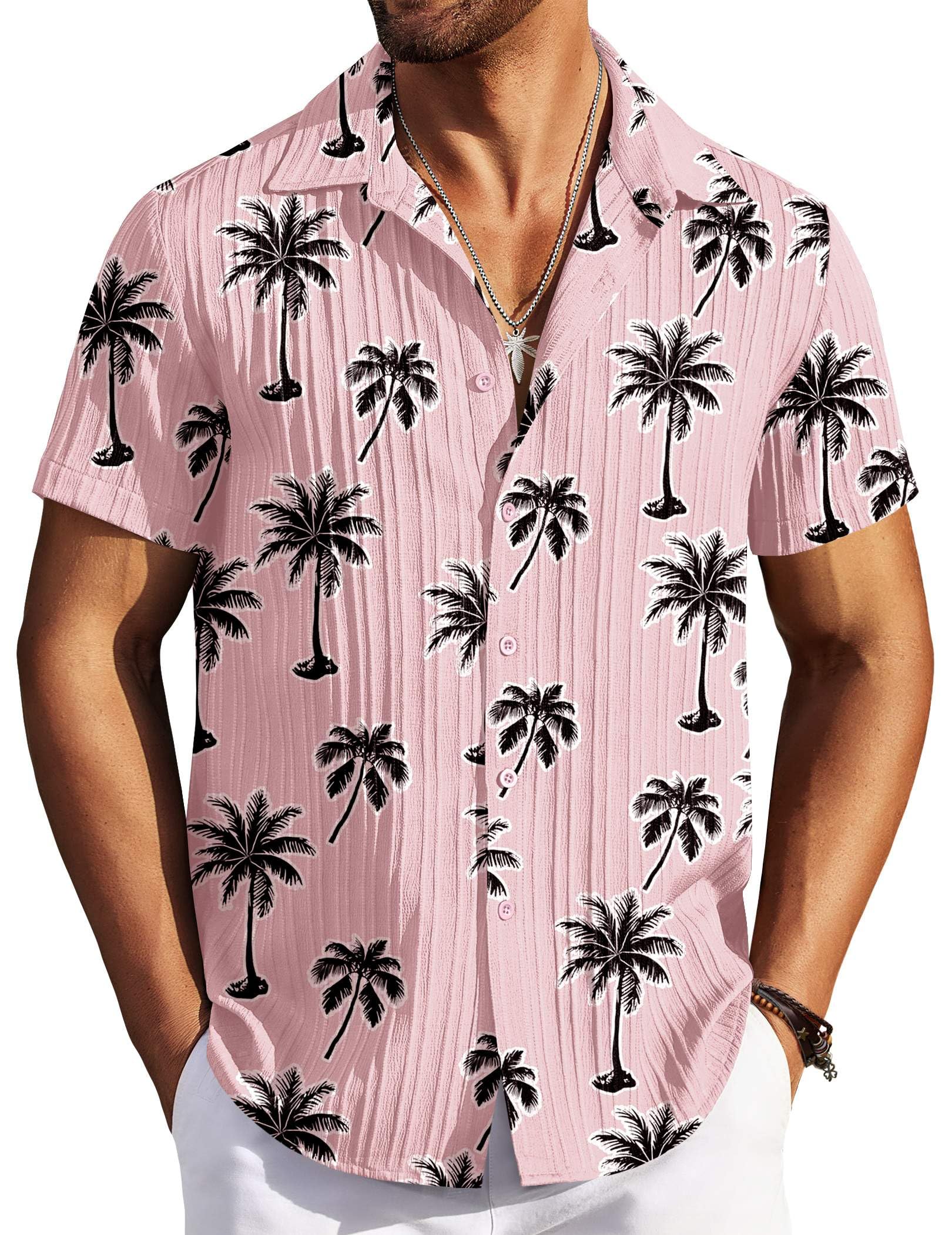 COOFANDY Chemises décontractées boutonnées à manches courtes pour homme - Chemises d'été texturées pour la plage