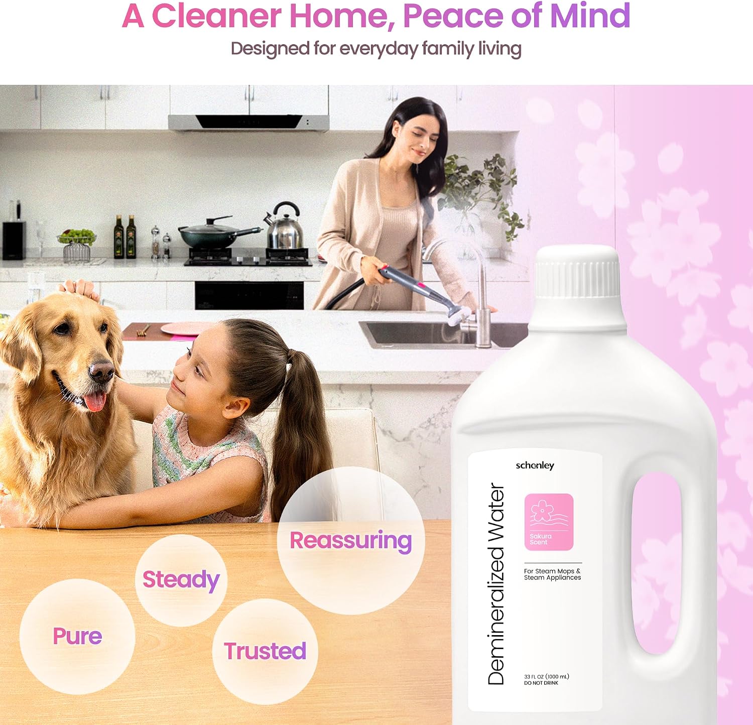 Schenley Demineralized Water – Ready-to-Use Formula for Steam Mops & Floor Steamers – Ideal for Kitchen, Bathroom & All Sealed Floors – Clean Fresh Scent – 33 fl oz