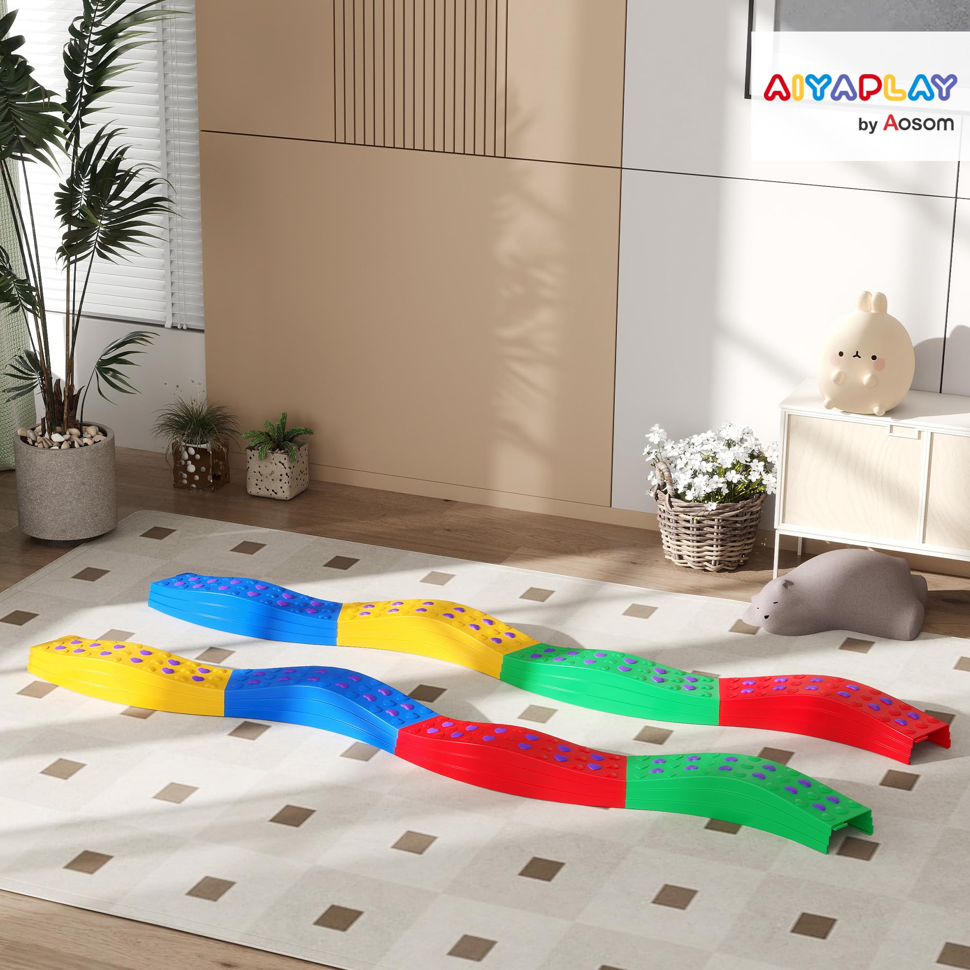 AIYAPLAY Vigas de Equilibrio para Niños de más de 3 Años Tabla de Equilibrio en Forma de Arco con 8 Piezas Base Antideslizante para Entrenamiento de Equilibrio Multicolor
