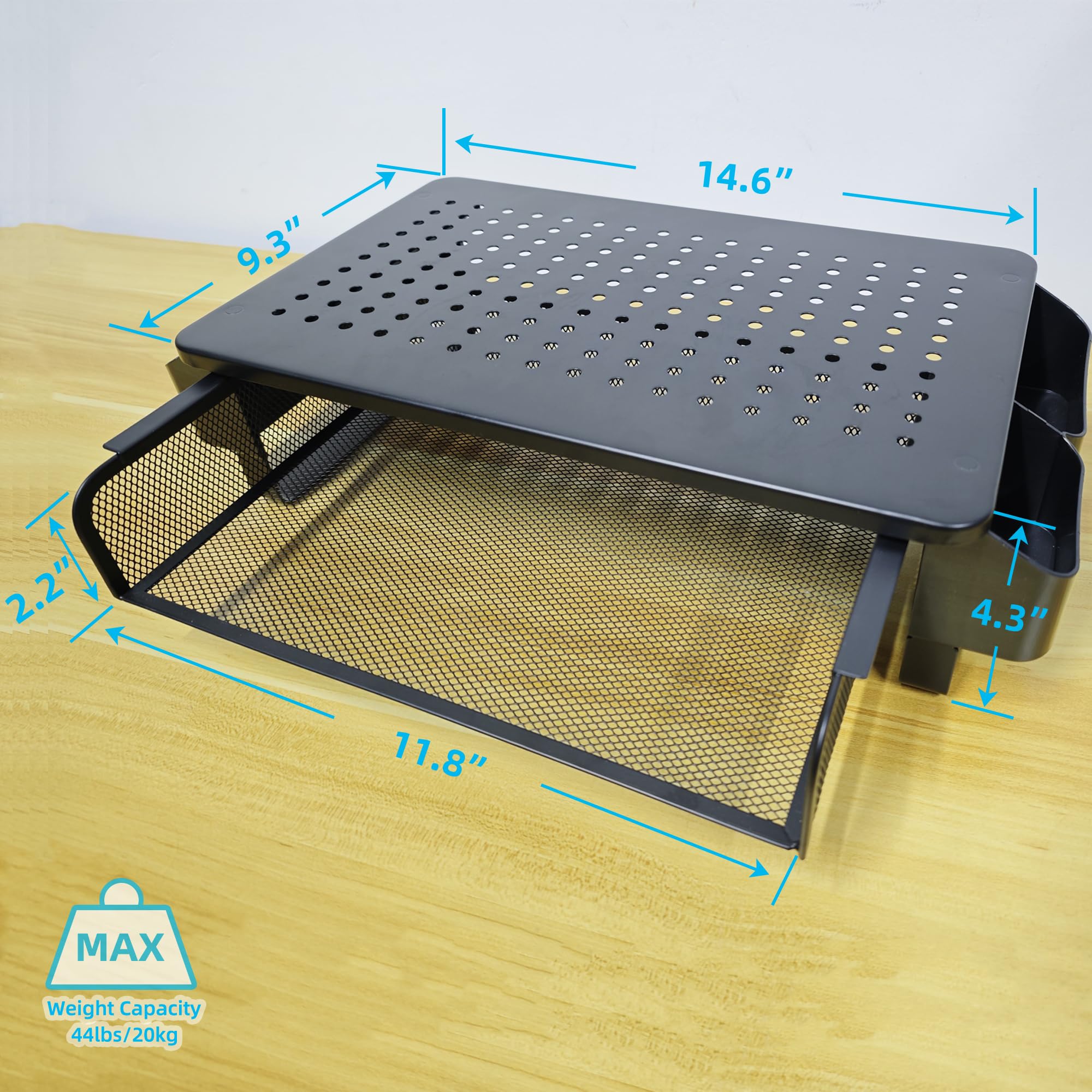 Soporte elevador para monitor, soporte de metal para portátil con almacenamiento, soporte de impresora con cajón ventilado y almacenamiento lateral, organizador de escritorio para monitor, 2