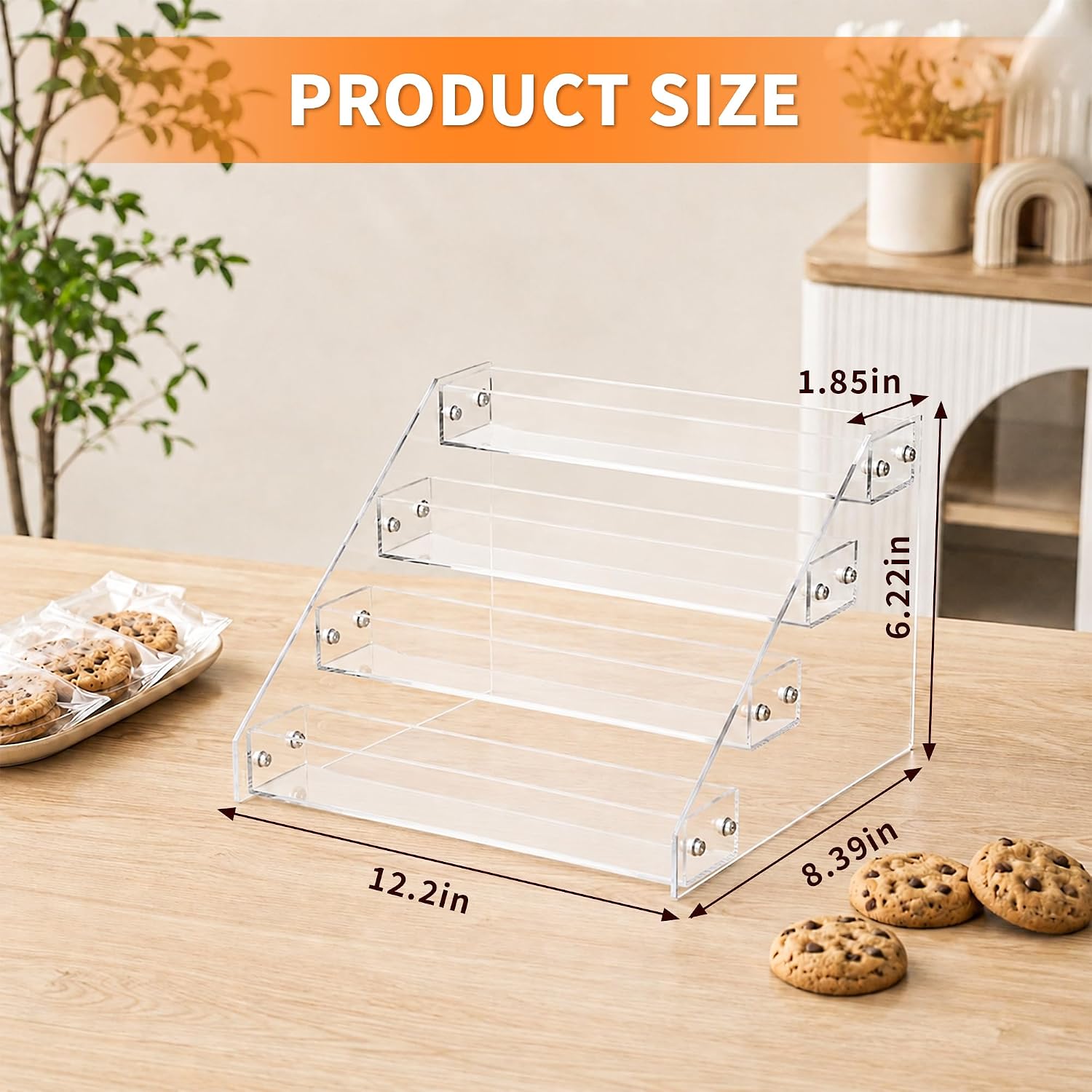 4 Tier Clear Acrylic Cookie Display Stand for Bakers, Vendors, Parties, Craft Fairs and Market Booths, Cupcake and Dessert Display