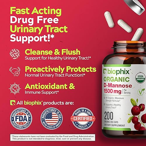 Miniatura 5 de biophix D-manosa USDA Orgánica 500 mg 200 Cápsulas Vegetales