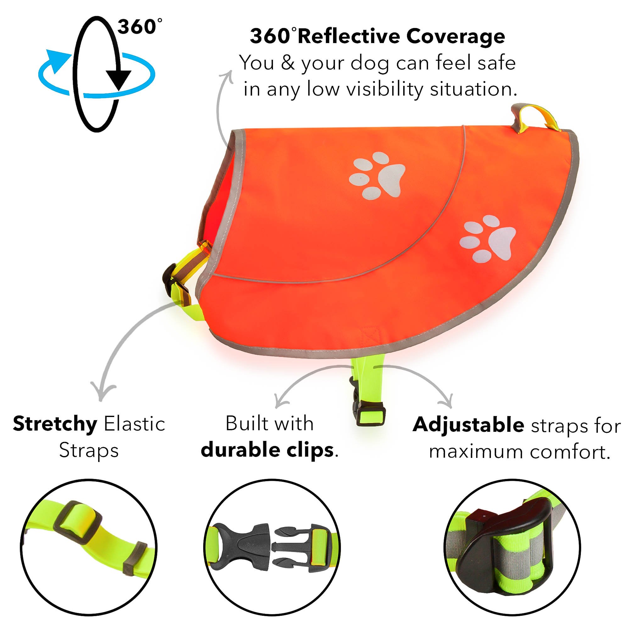 Gilet riflettente per cani, comoda giacca di sicurezza per caccia, ad alta visibilità per cani, con cinghie elastiche e chiusura a fibbia, arancione, XXL