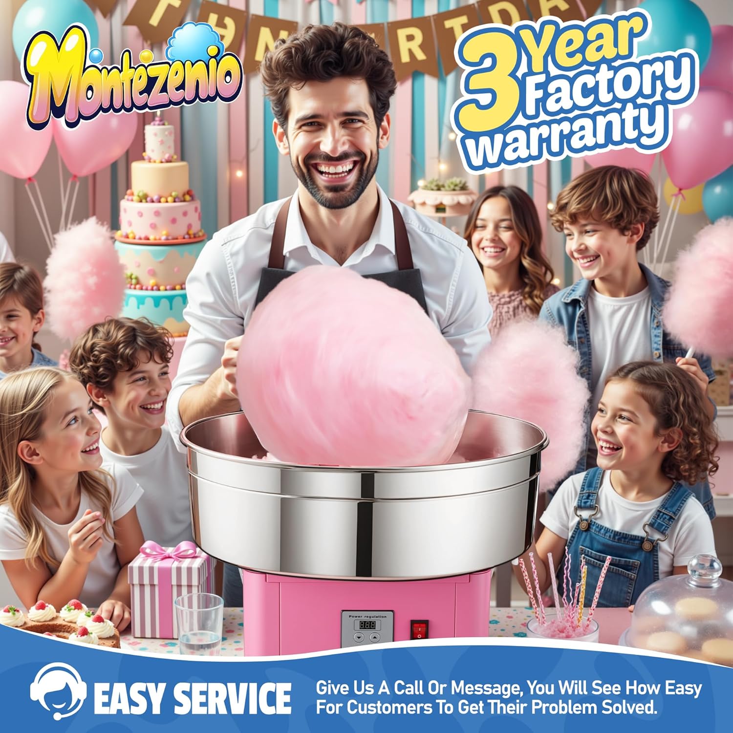 𝟐𝟎𝟐𝟓 𝐔𝐩𝐠𝐫𝐚𝐝𝐞𝐝 Cotton Candy Machine Commercial, 1000W Electric Cotton Candy Maker Kit with Pure Copper Motor, 21” Commercial Cotton Candy Maker Machine for Kids Birthday, Family Party Pink