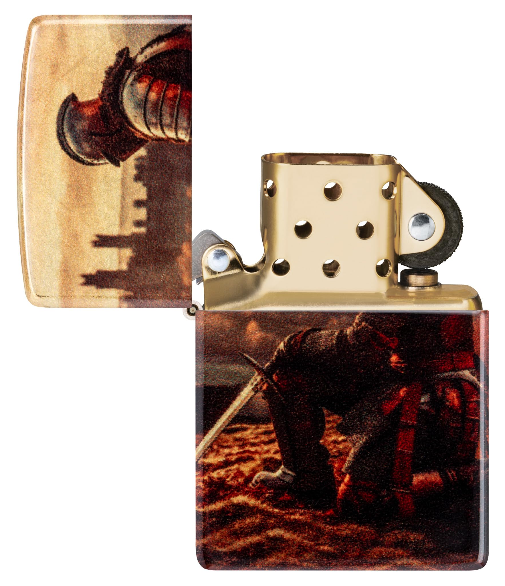 Zippo - Briquet tempête, Motif Chevalier, Impression 540° Fusion (mélange de Couleurs), Laiton Vieilli, Rechargeable, réutilisable, Design Coupe-Vent, boîte Cadeau, fabriqué aux États-Unis