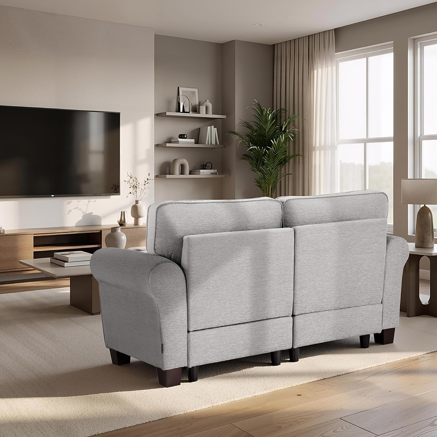 MCombo 67.7" Loveseat Sofa, 2-Seater Small Couch for Small Spaces, Classic Rolled Arm Upholstered Sofa with Solid Wood Legs for Living Room, Removable Cover, Chenille Fabric VE730 (Light Grey)