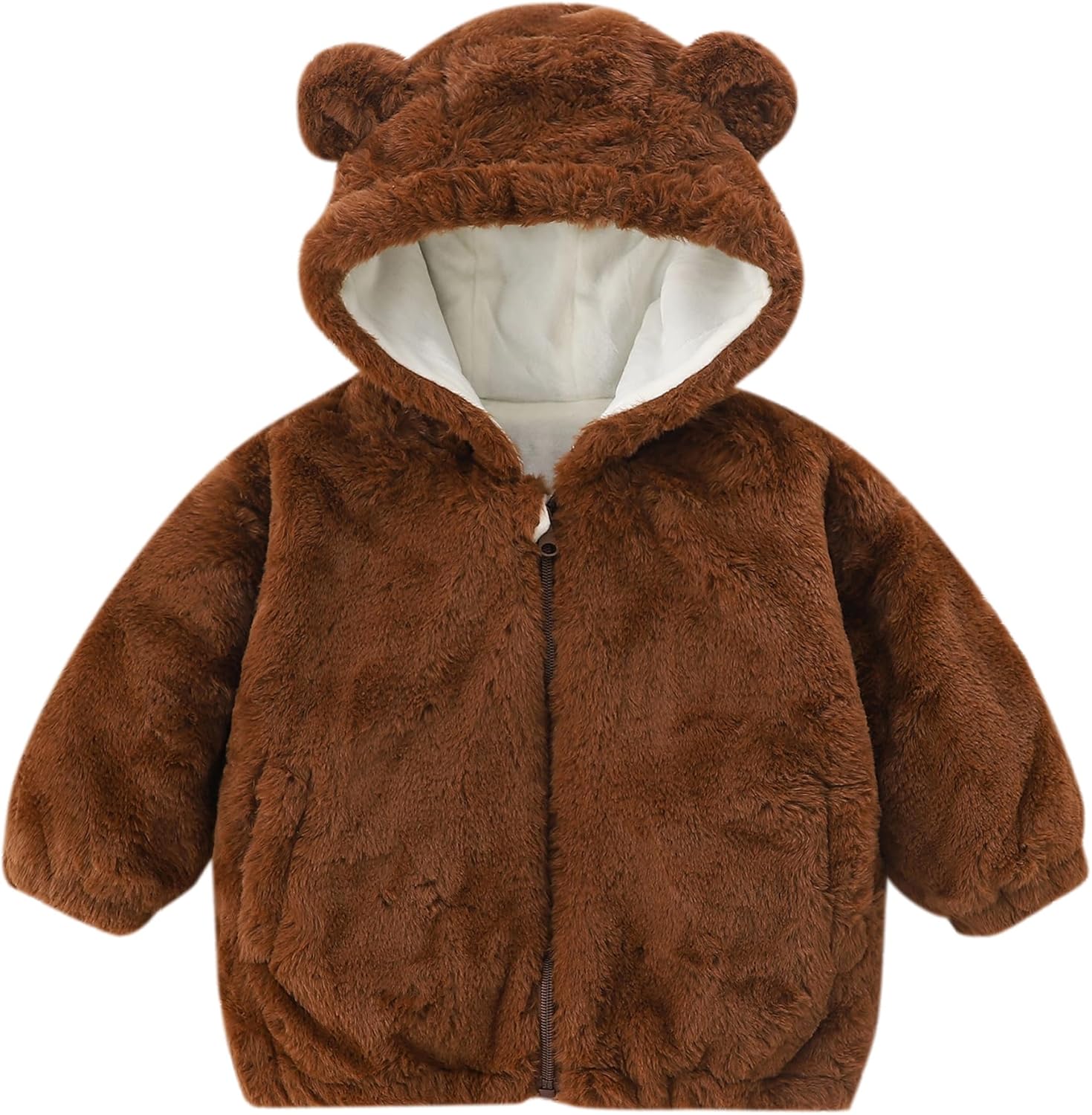 AIWUHE Toddler Fleece Jacket Winter Coat Boys Girls Hooded Fleece Warm Outwear 3D Ear Padded Zipper Jacket With Pockets 1-6Y